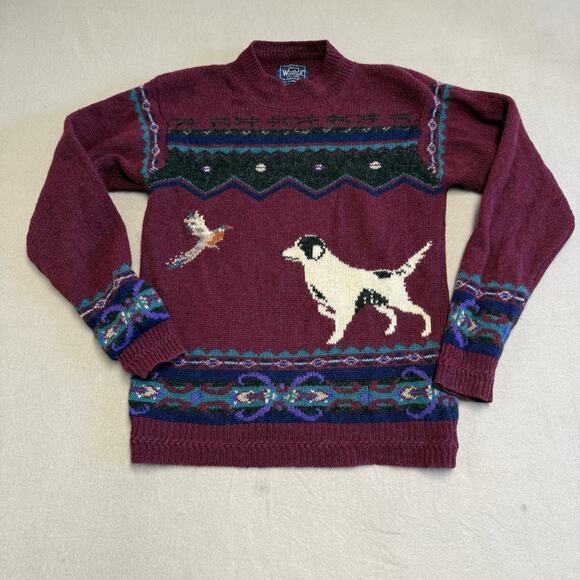 Woolrich Women's M Wool Pullover Sweater w/ Bird Dog Hunting Pheasant Vtg - Picture 1 of 10